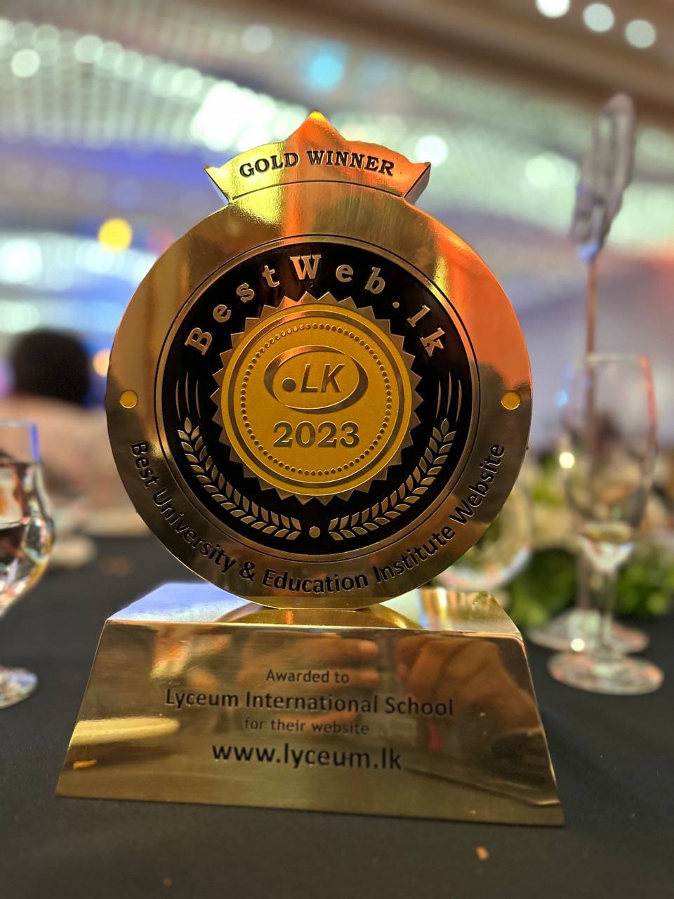 Gold trophy awarded to Lyceum International School for BestWeb.lk 2023 Best Education Website.