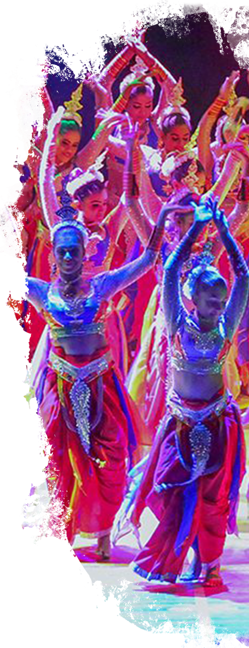 Vibrant Traditional Dance Performance Vibrant dancers in colorful traditional costumes perform under dramatic stage lighting.