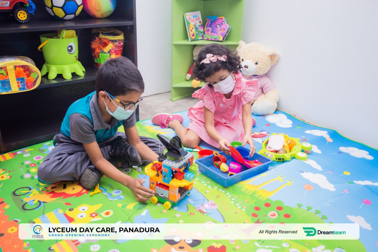 Children playing with toys at Lyceum Daycare in Panadura.
