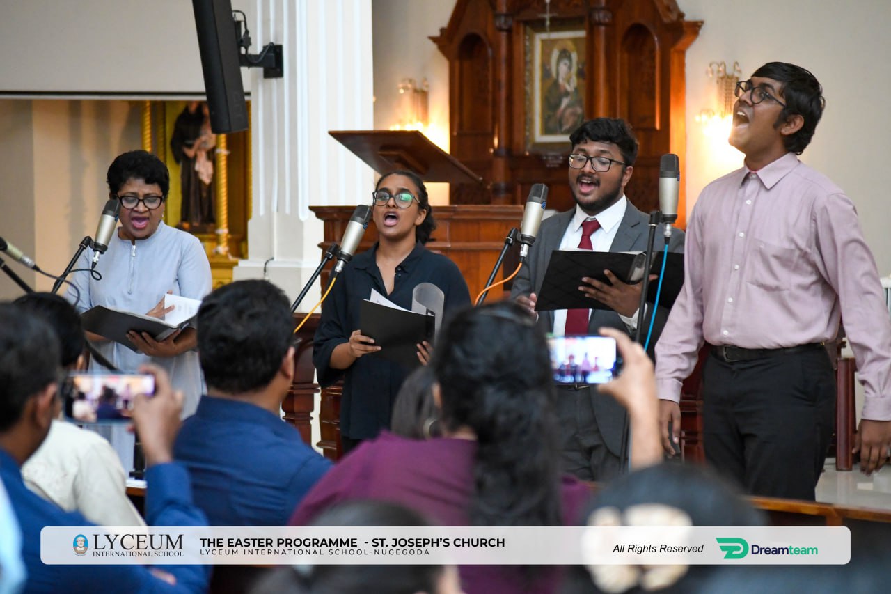 Easter choir singing passionately at St. Josephs Church altar.