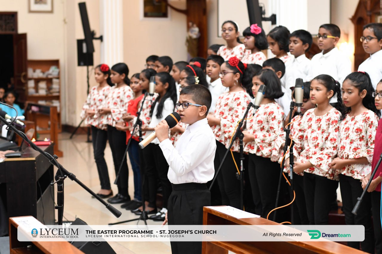 Childrens Easter performance at St. Josephs Church with musical instruments.