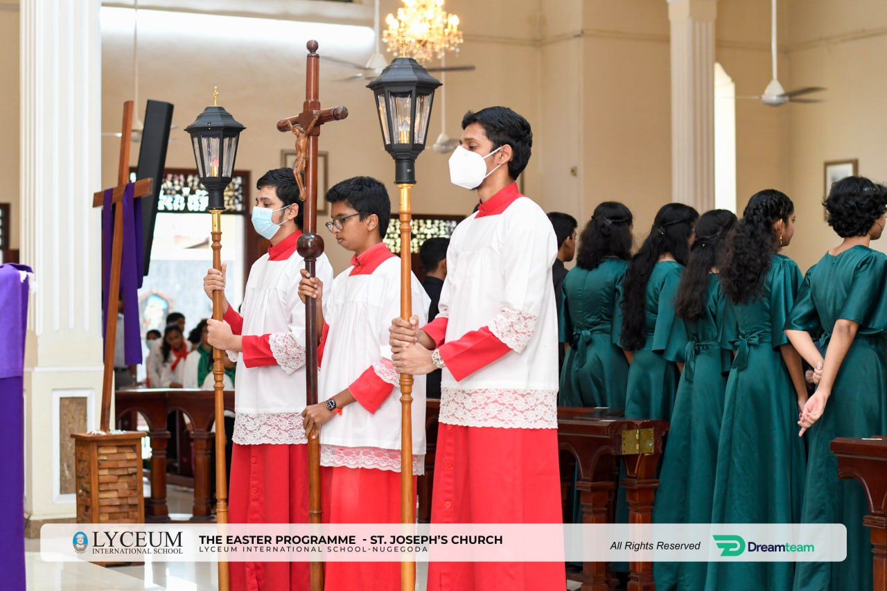 Easter Procession at St. Josephs Church by Lyceum with altar servers and choir.