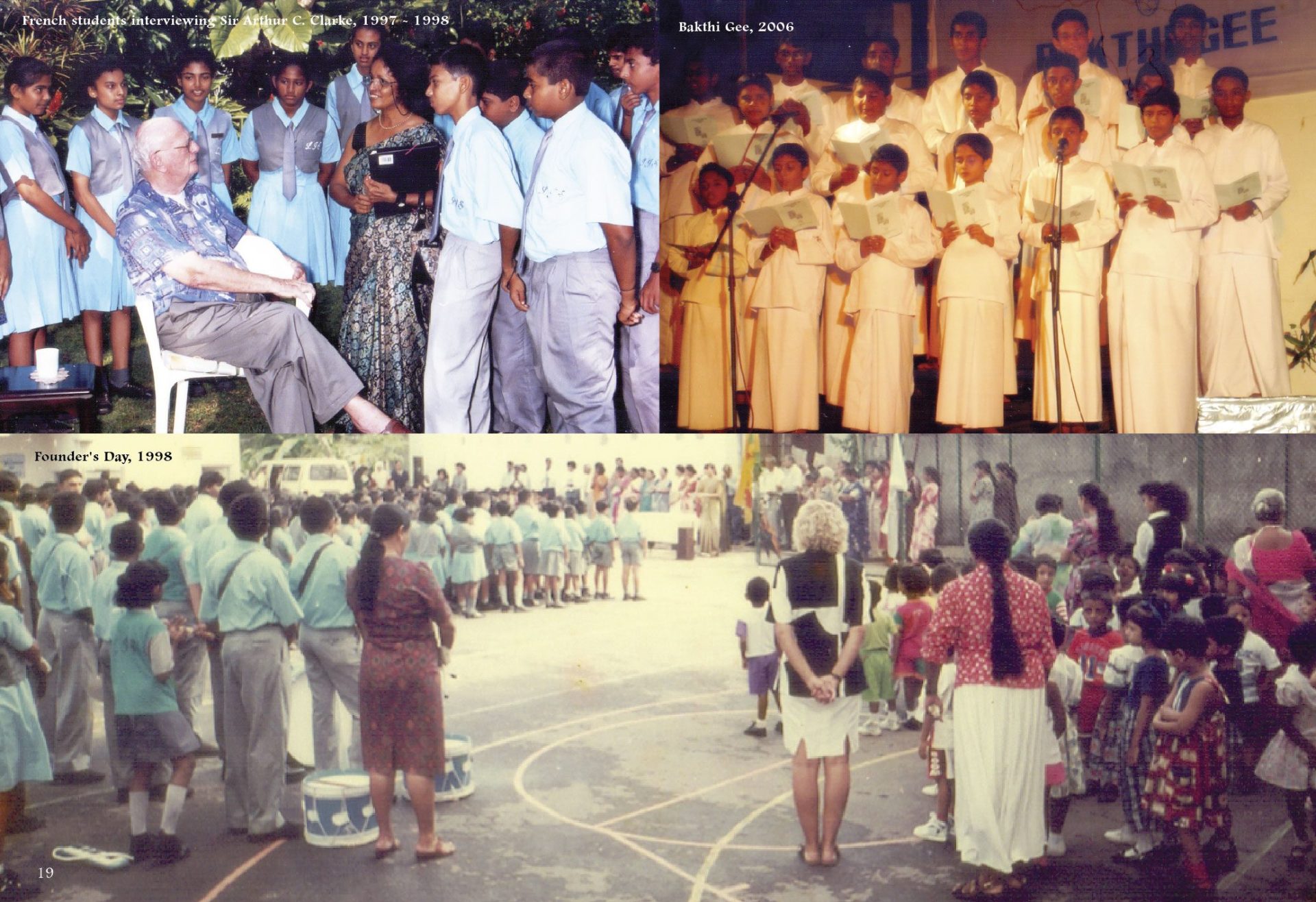 School and Community Event Highlights Collage of children at school events: interviews, performances, assemblies, and group activities.