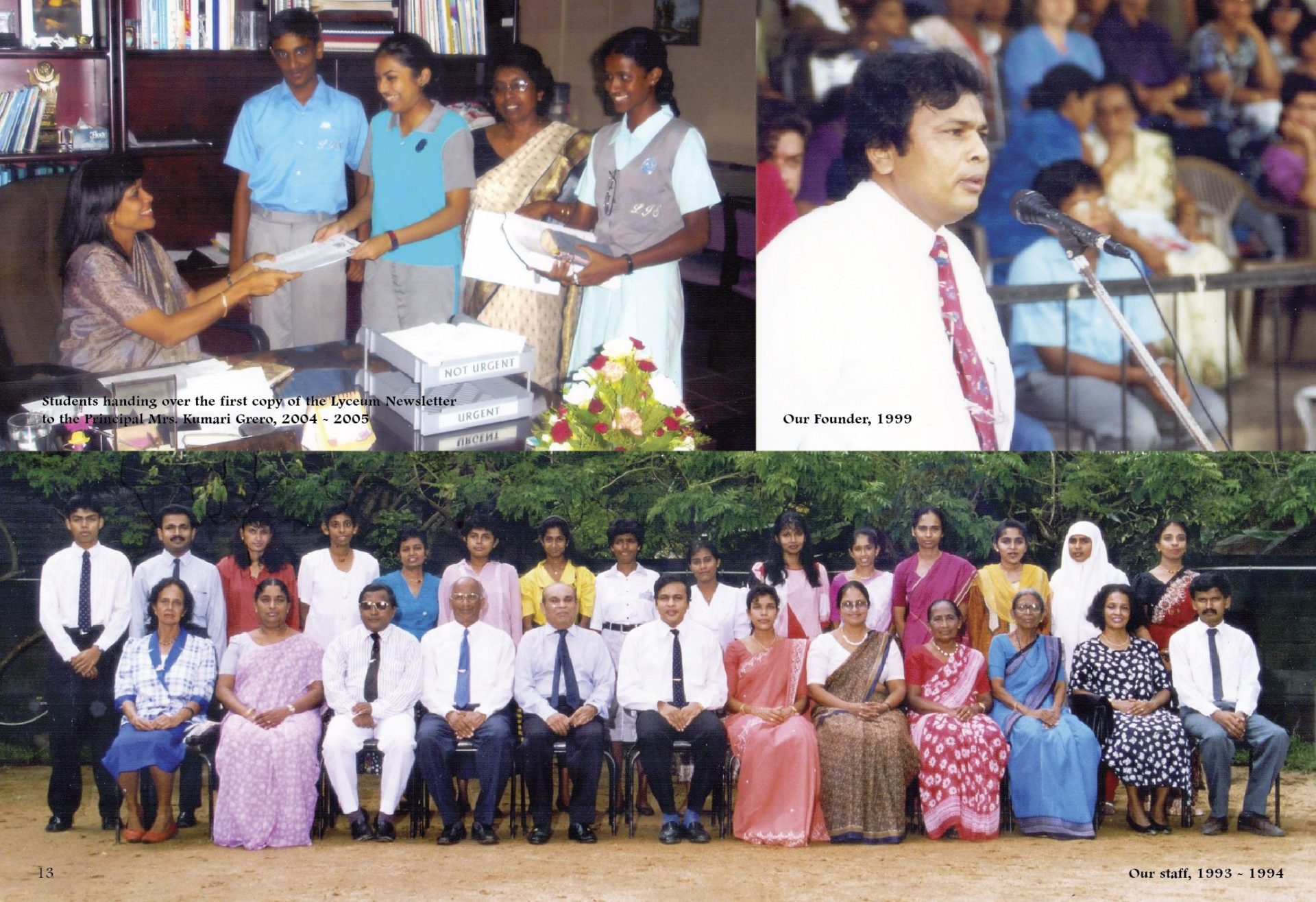 Academic Celebrations and Recognition Events Collage Collage of academic award ceremony, formal speech event, and group staff photo.