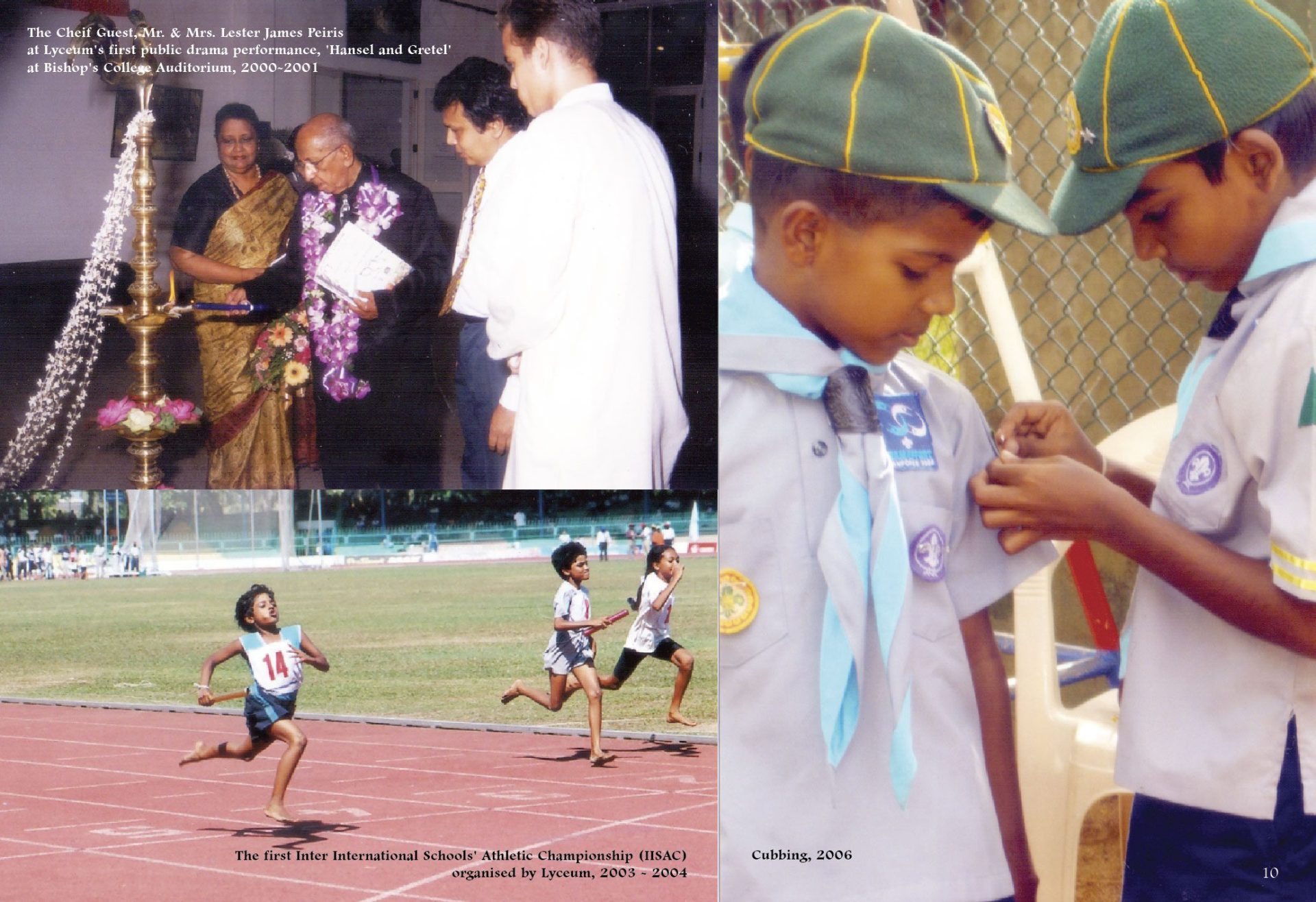 A Day in School: Culture, Scouting, and Sports A collage showing school ceremonial, scouting teamwork, and track race events.