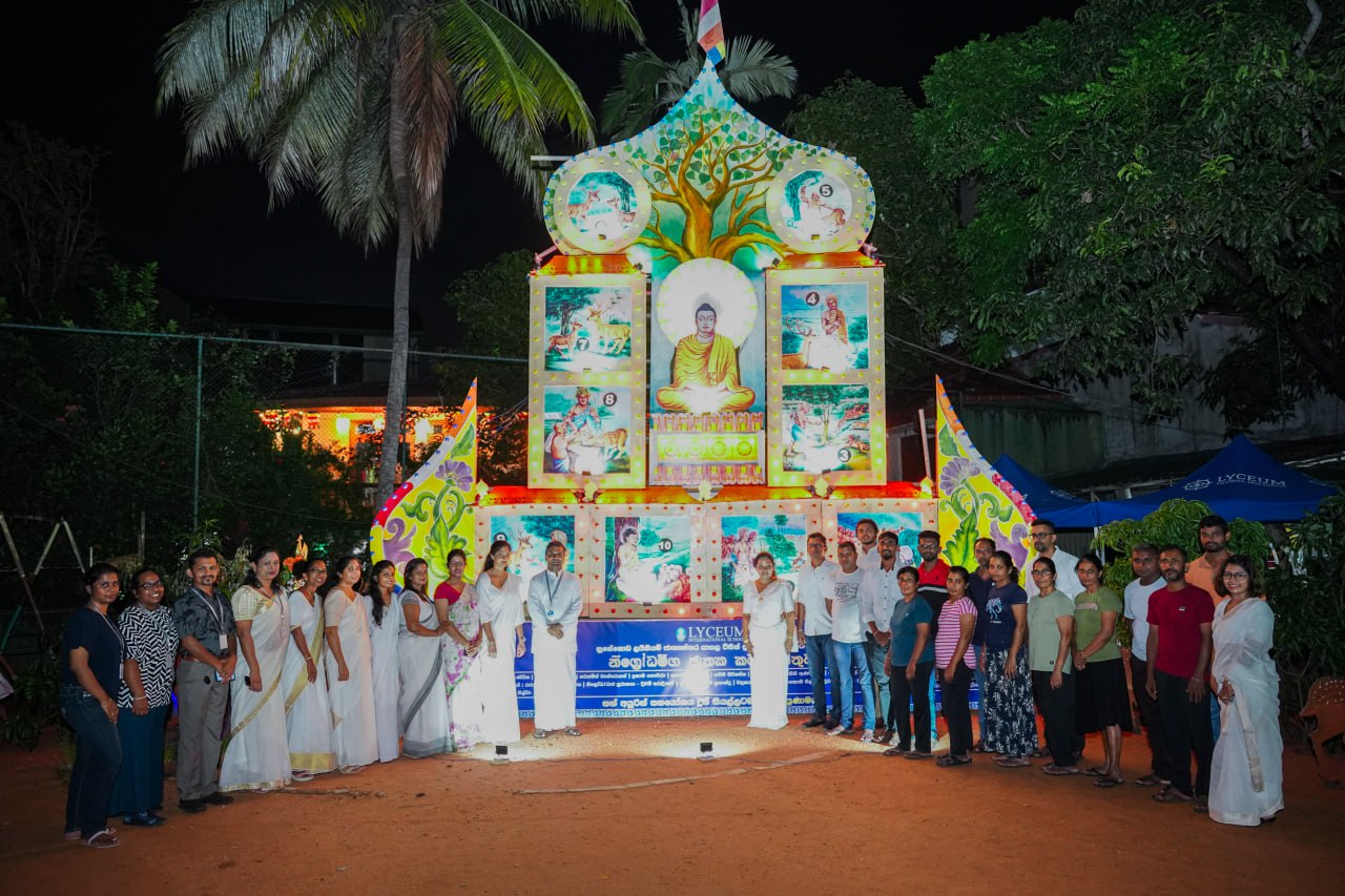 Nighttime Festival with Illuminated Shrine and Community Gathering Nighttime festival with illuminated shrine, diverse community gathering, and tropical backdrop.