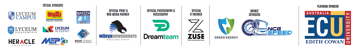 Sponsorship logos featuring educational, media, IT, and energy partners.
