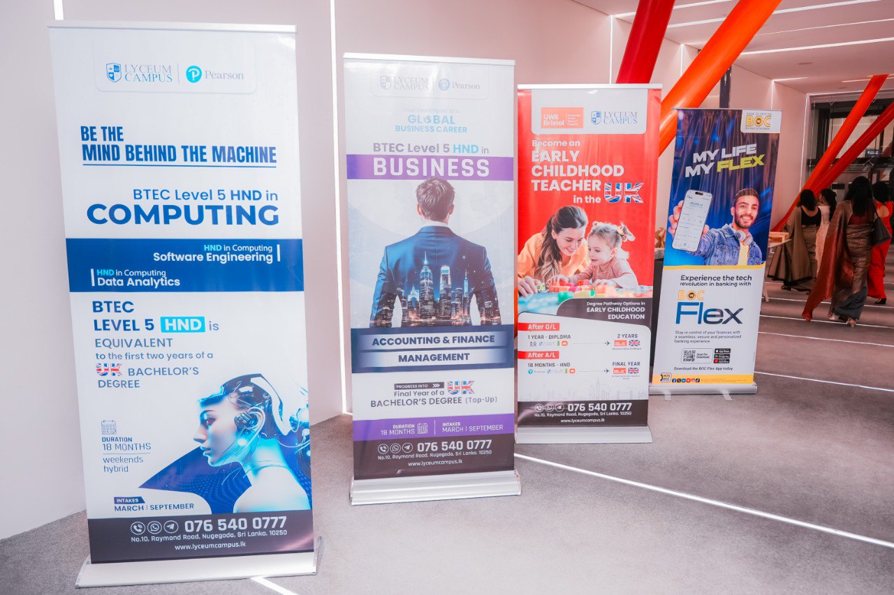 Lyceum Campus Programs and Digital Banking Promo Event Educational program banners for computing, business, early childhood teaching, and digital banking at Lyceum Campus.