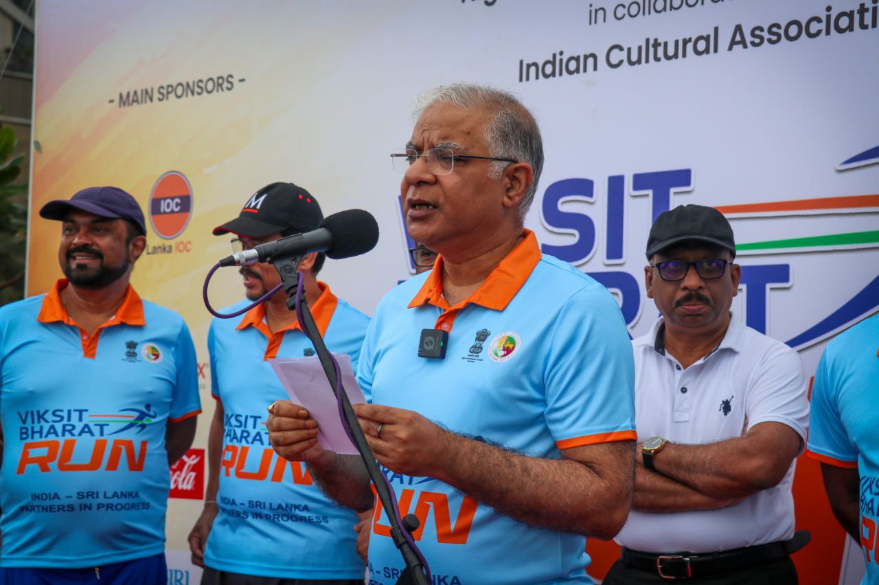 Indian and Sri Lankan officials at Viksit Bharat Run event launch, promoting bilateral partnership and progress.