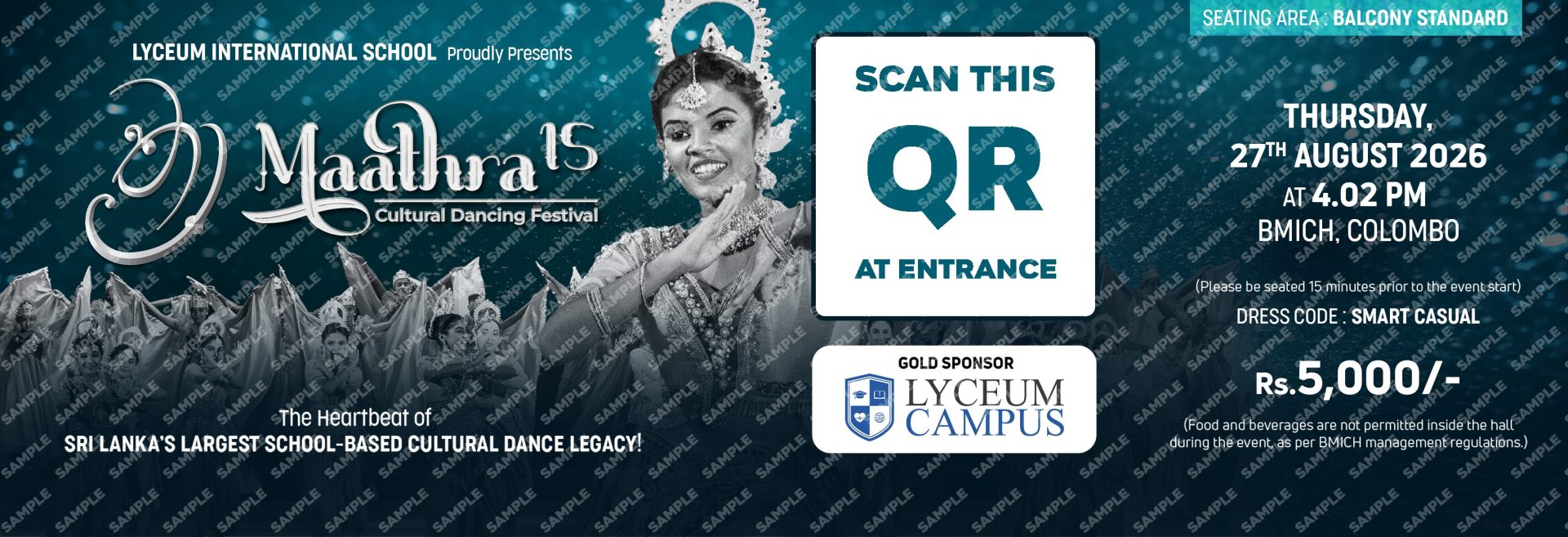 Maathra 15 Sri Lankan Cultural Dance Festival 2026 Flyer Sri Lankan cultural dance festival flyer, Maathra 15, Lyceum International School, BMICH, 2026.