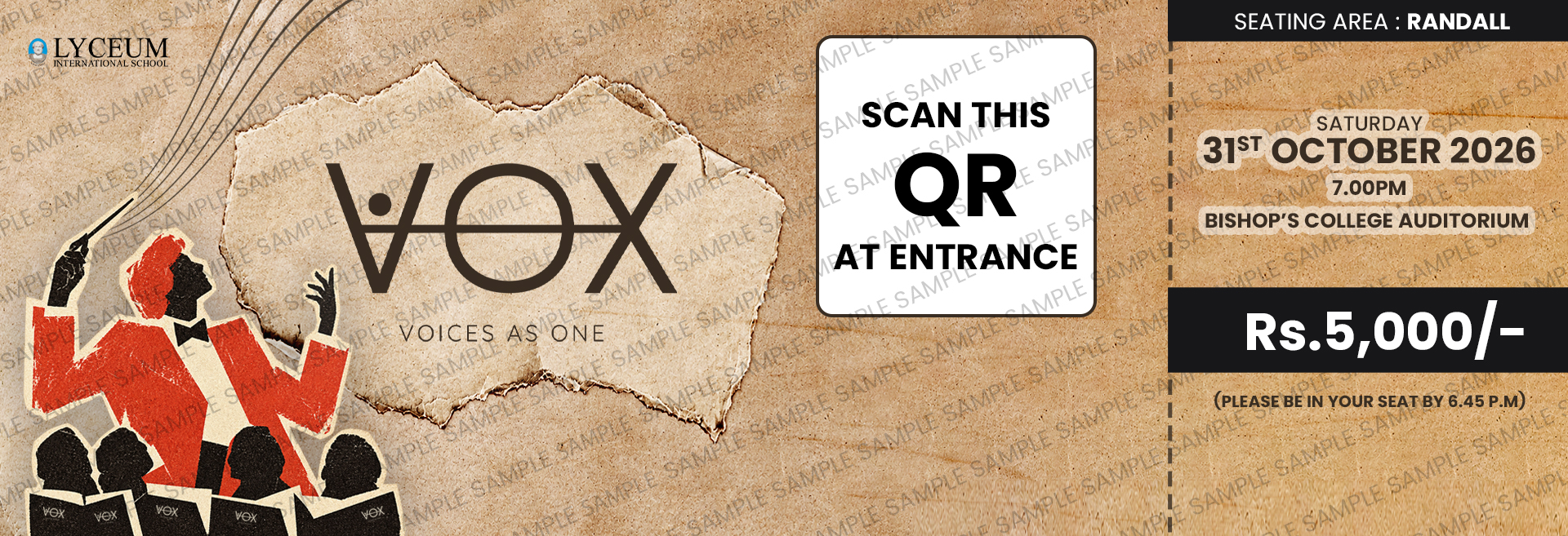 Lyceum VOX Choir Concert Ticket Randall Section 2026 Lyceum VOX choir concert ticket, Randall seating, event details, price, and QR code displayed.